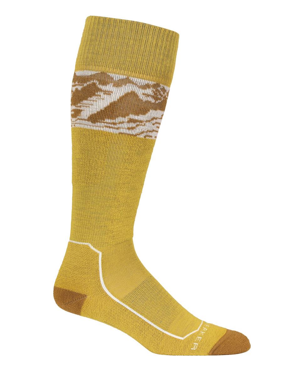 Women's Icebreaker Merino Ski+ Light Over the Calf Alps 3D Socks Silent Gold / Clove | CA 1543UZGT